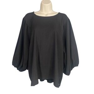 Vince Camuto Black Textured Puff Sleeve Blouse Top XL Office Chic Capsule